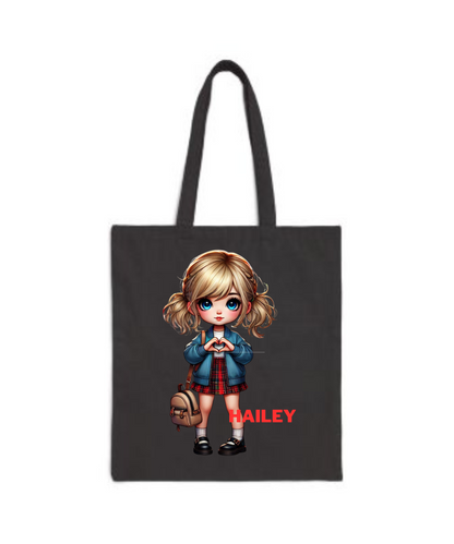 Chibi Tote Bag Girls - Cotton Canvas Tote (Customize with Name)