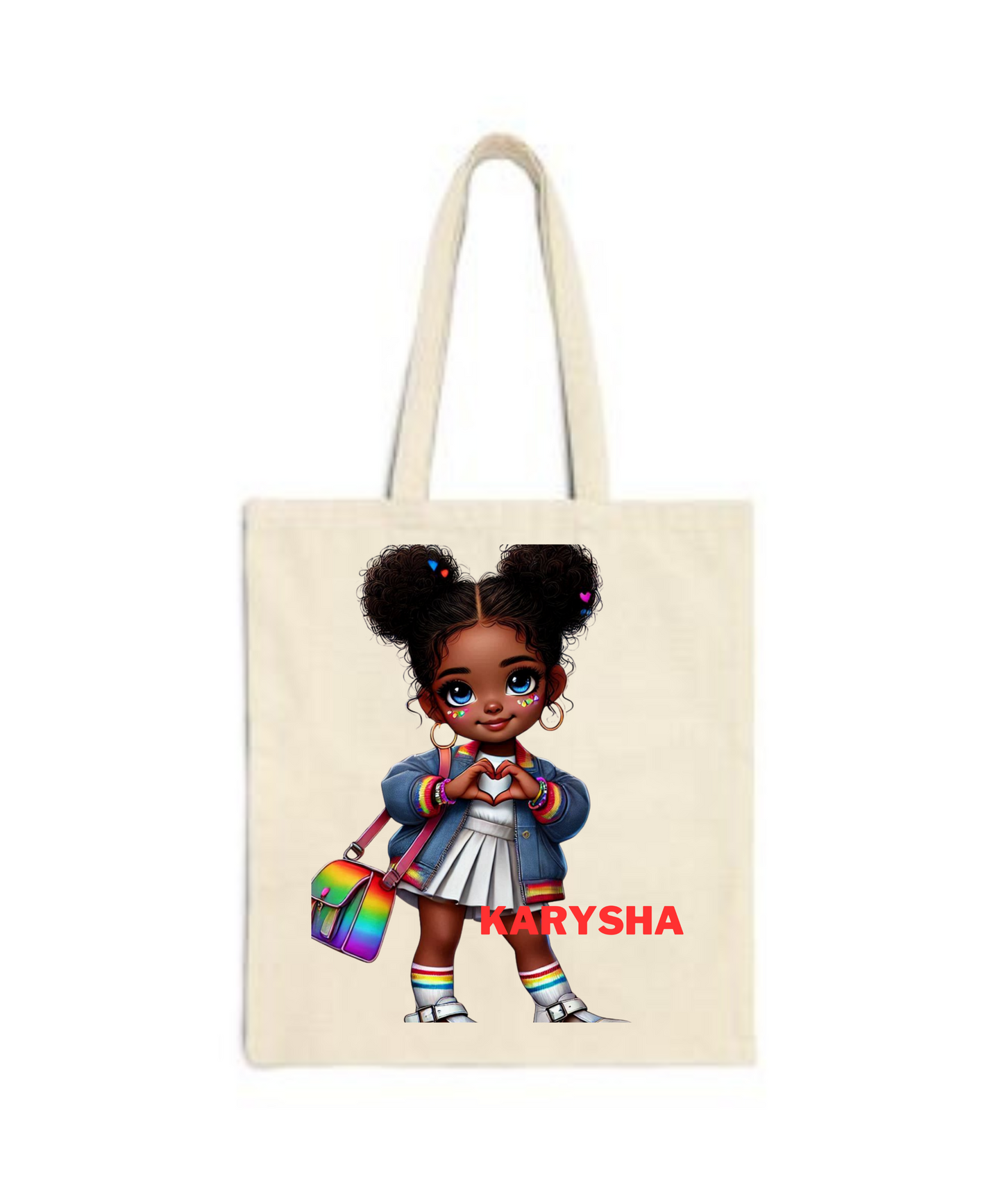 Chibi Tote Bag Girls - Cotton Canvas Tote (Customize with Name)