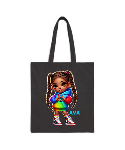 Chibi Tote Bag Girls - Cotton Canvas Tote (Customize with Name)