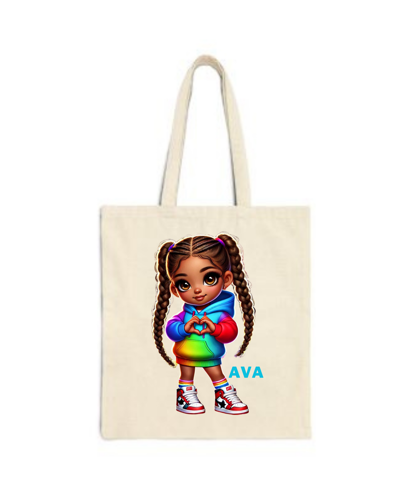 Chibi Tote Bag Girls - Cotton Canvas Tote (Customize with Name)