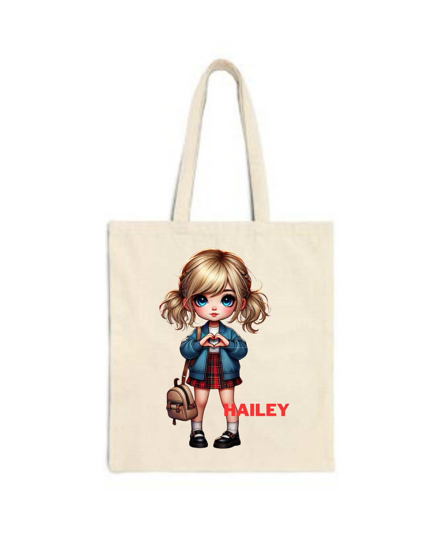 Chibi Tote Bag Girls - Cotton Canvas Tote (Customize with Name)